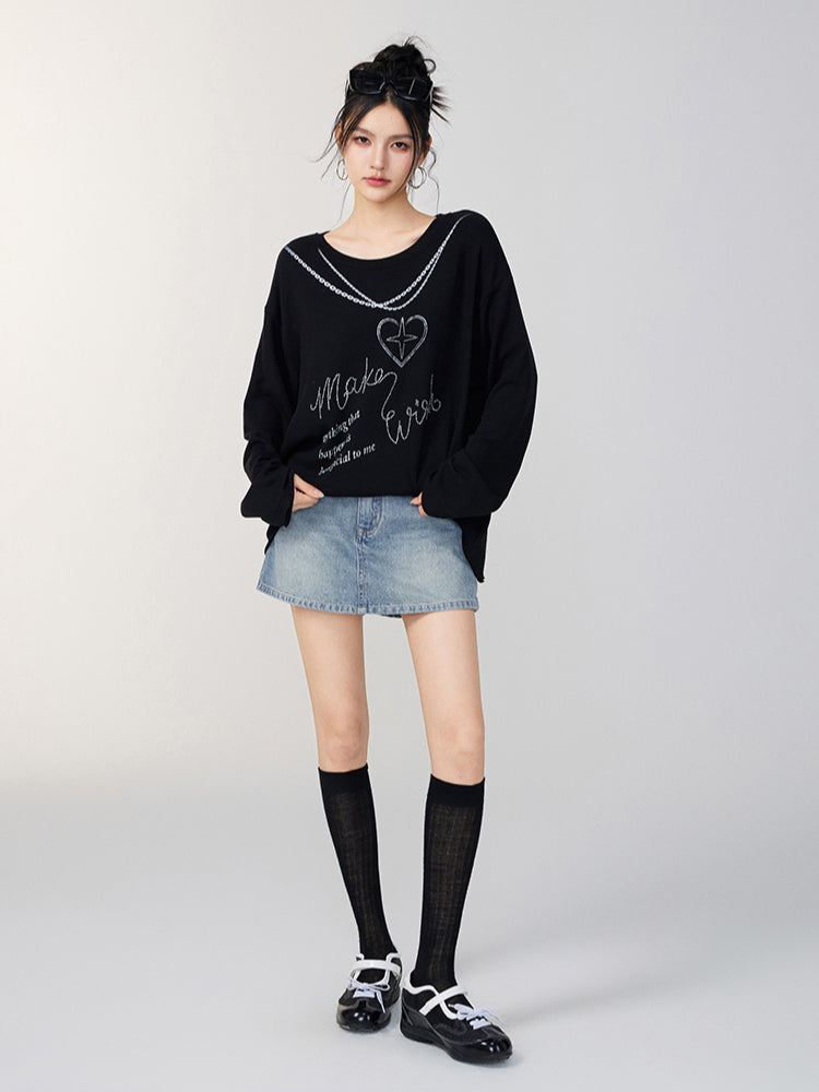 Rhinestone Letter Long-Sleeve T-Shirt