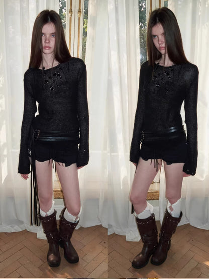 Mohair Sequin Sheer Top