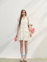 Checkered Hollow-Out Ruffled Dress Set