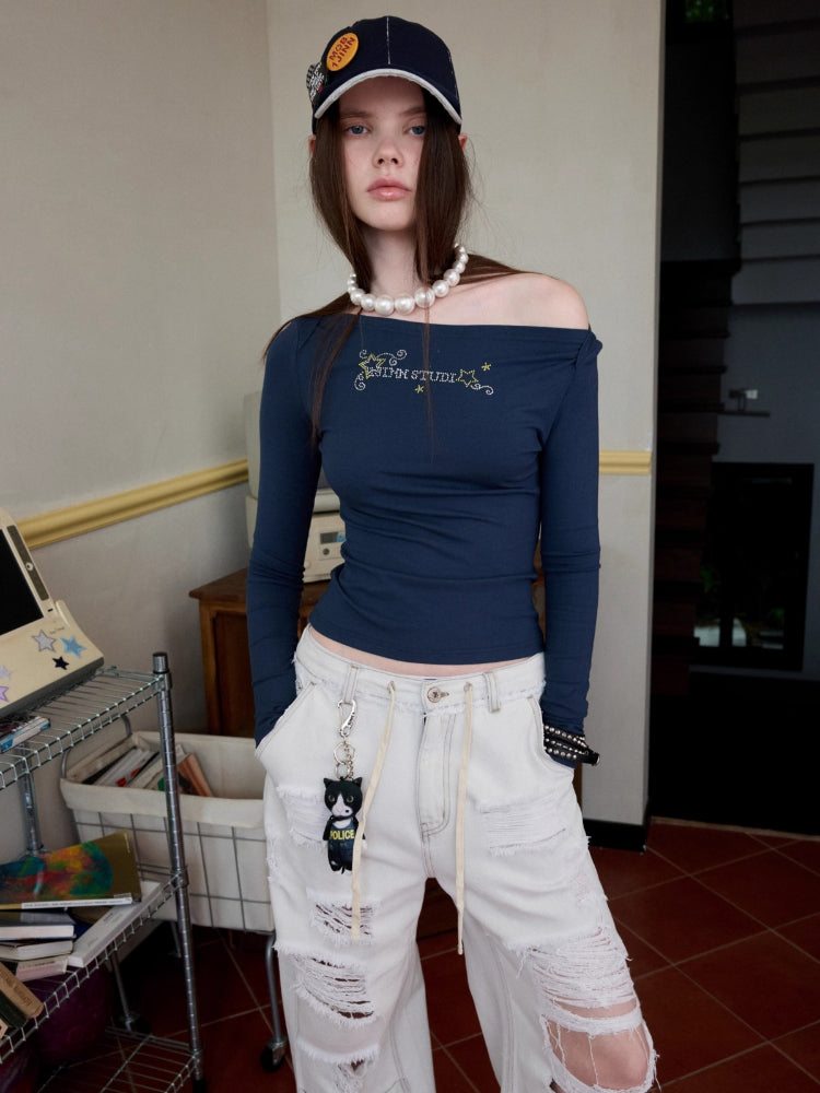 Distressed White Ripped Wide-leg Pants