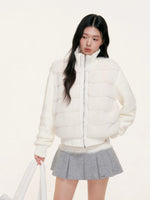 Faux Fur Knit Sleeve Down Jacket