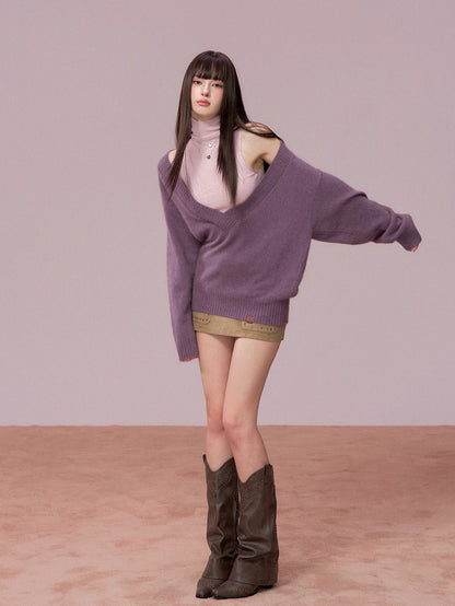 V-Neck Ribbed Knit Sweater