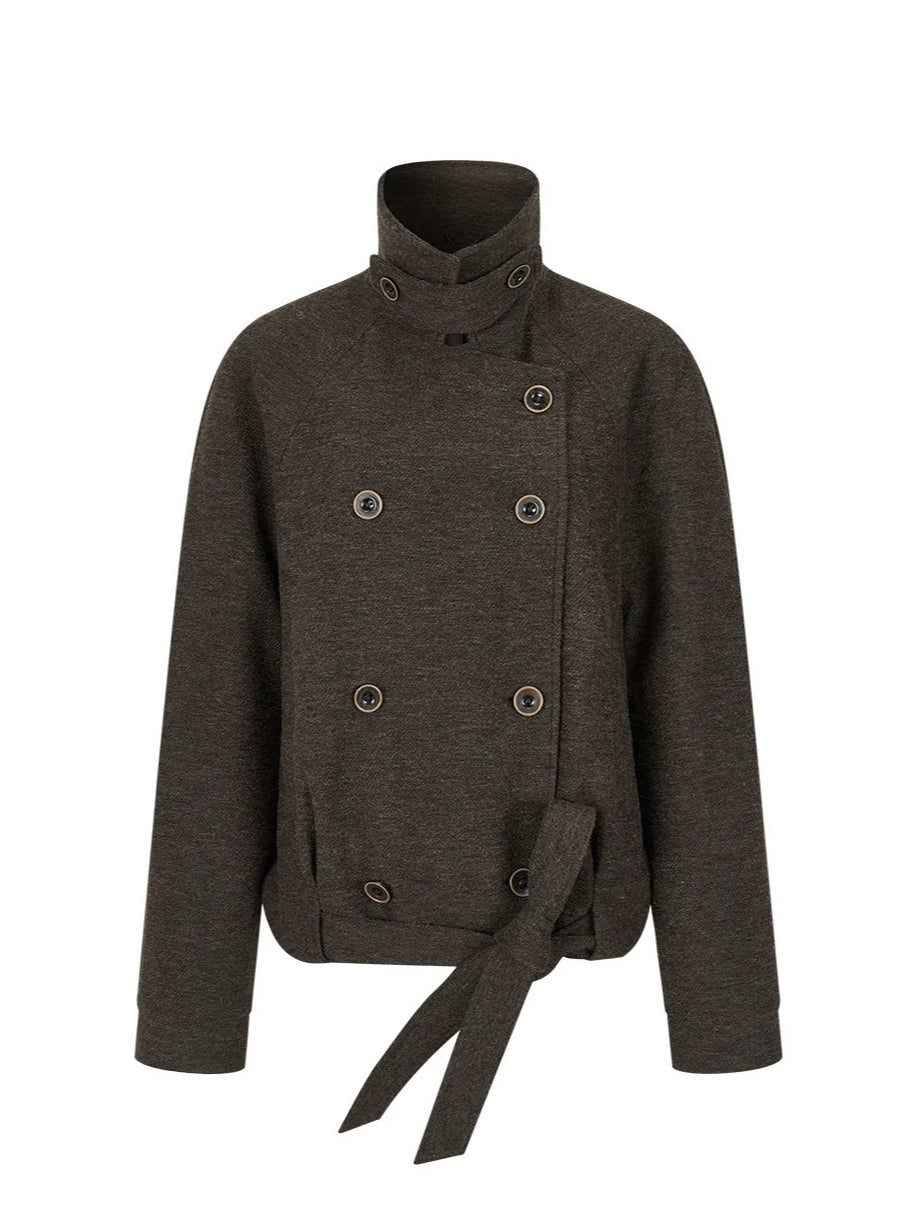 Cropped Wool-Blend Wrap Coat