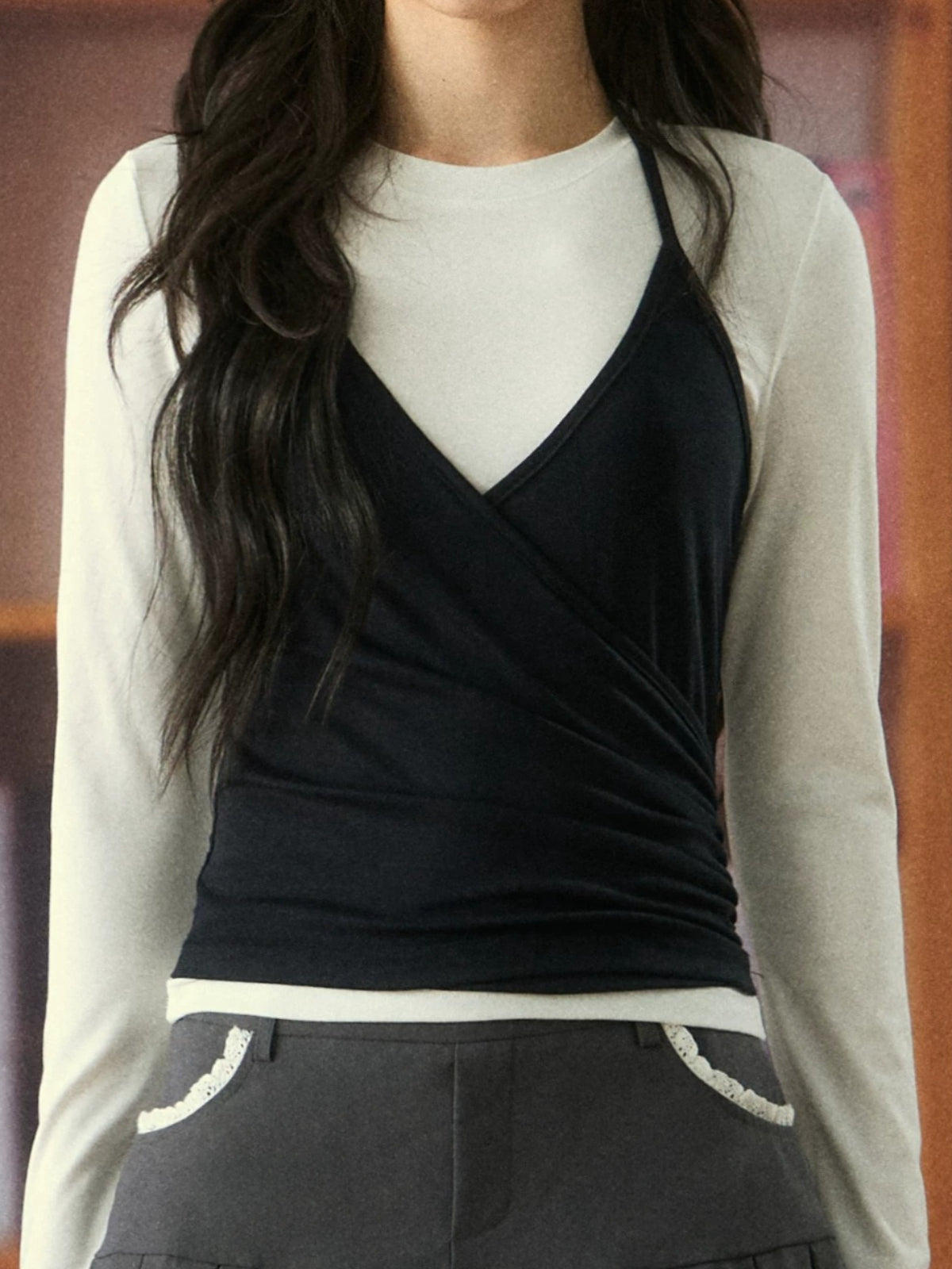 Layered V-Neck Halter Top