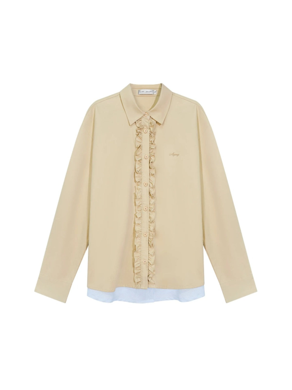 Contrast Layered Ruffle Cotton Shirt