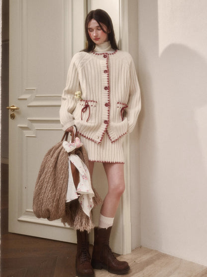 Latitude 69° Wool Contrast Trim Knit Sweater Set