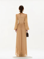 Brown Off Shoulder Butterfly Knot Maxi Dress
