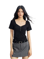 Lace Ruched Slim Tee
