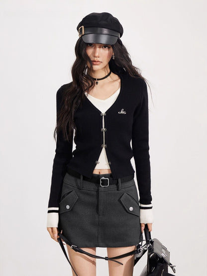 V-Neck Fake Two-piece Knit Top