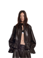 Stand Collar Cropped Leather Jacket