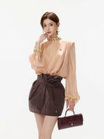 Pearl Chiffon Lantern Sleeve Blouse
