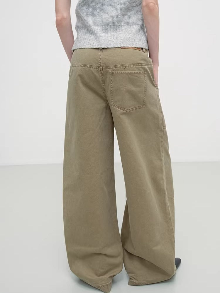 Khaki Vintage Wash Wide Pants