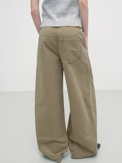 Khaki Vintage Wash Wide Pants