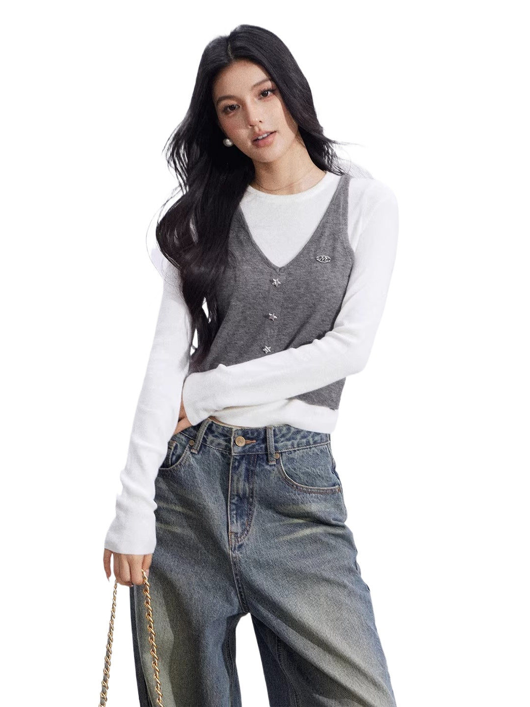 Gray Knit Layered Set