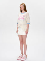 Hollow Color-Blocked Logo Round Neck T-shirt