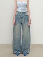 3D Rhinestone Wide-Leg Denim Pants
