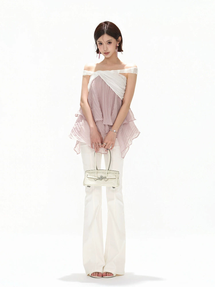White Low-Waist Flare Pants