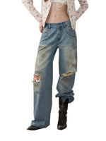 Distressed Low-Rise Wide-Leg Jeans