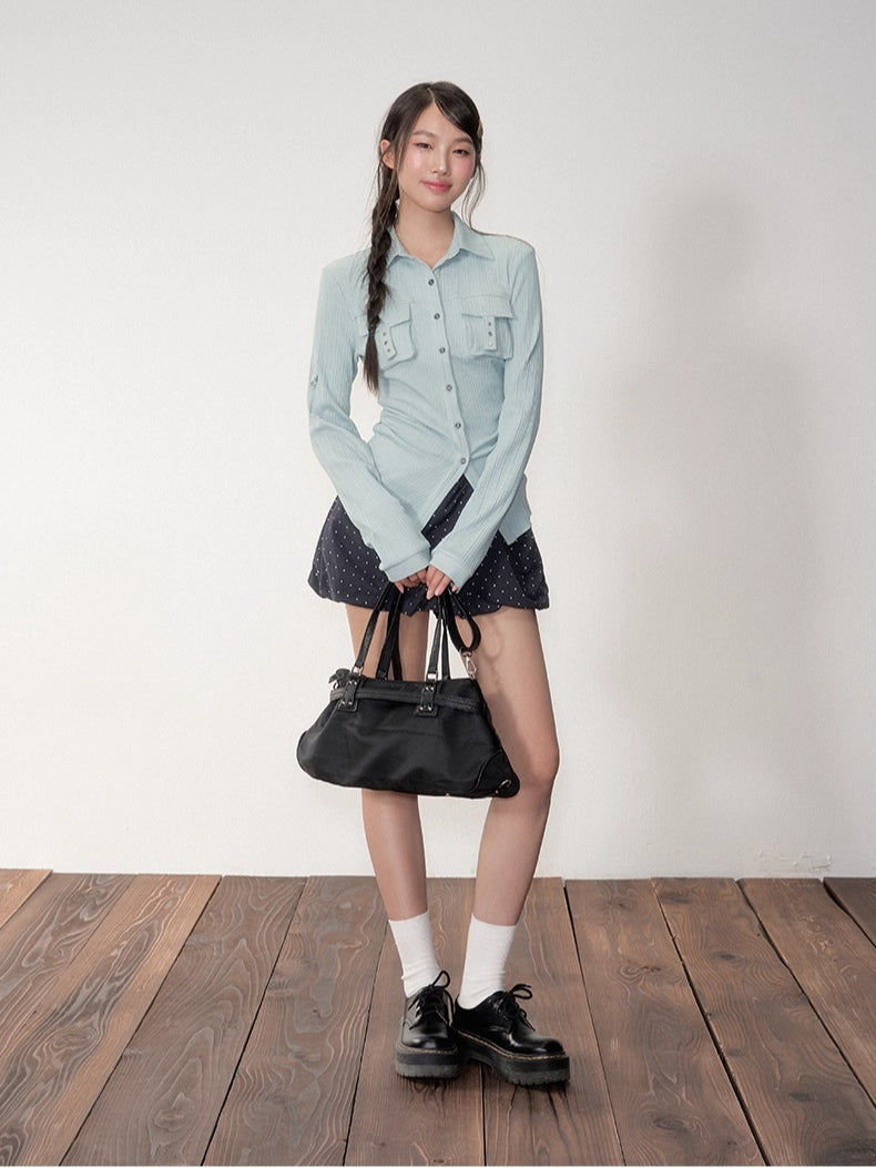 Striped Fitted Cinched-waist Shirt