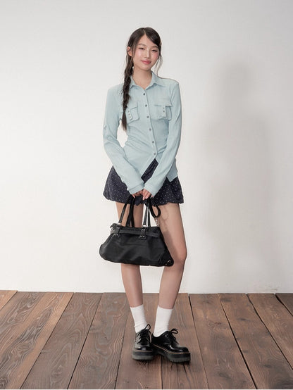 Striped Fitted Cinched-waist Shirt