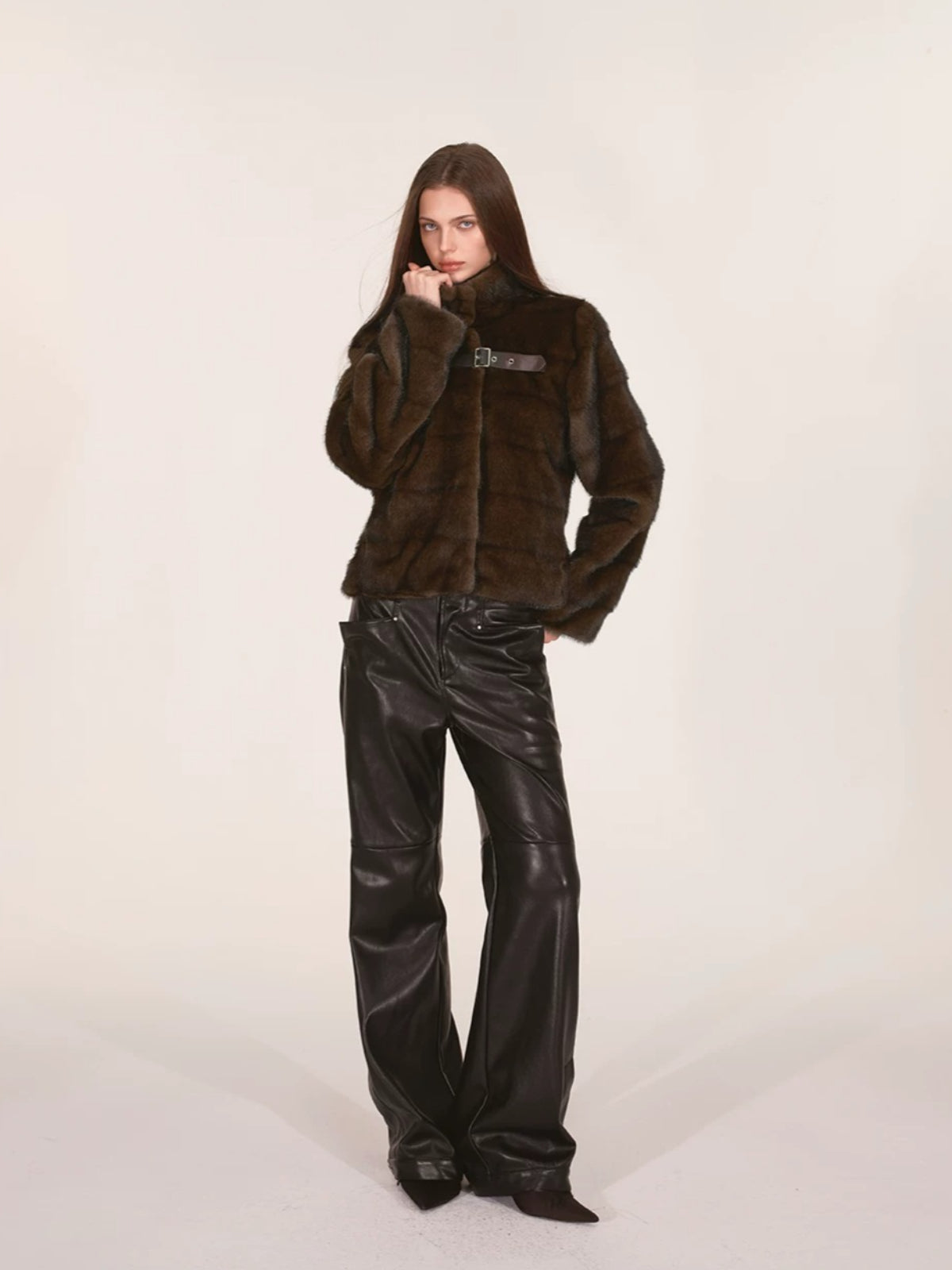 Vintage Faux Mink Fur Buckle Jacket
