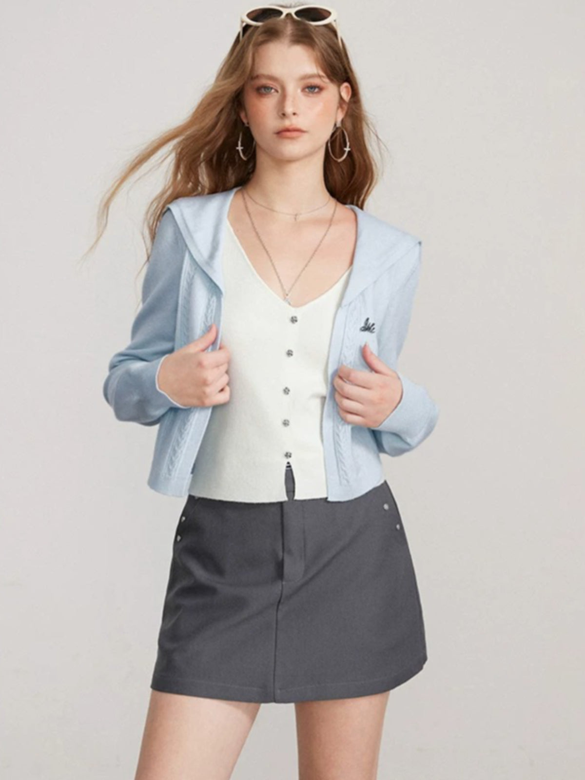 Contrast Collar Layered Knit Sweater