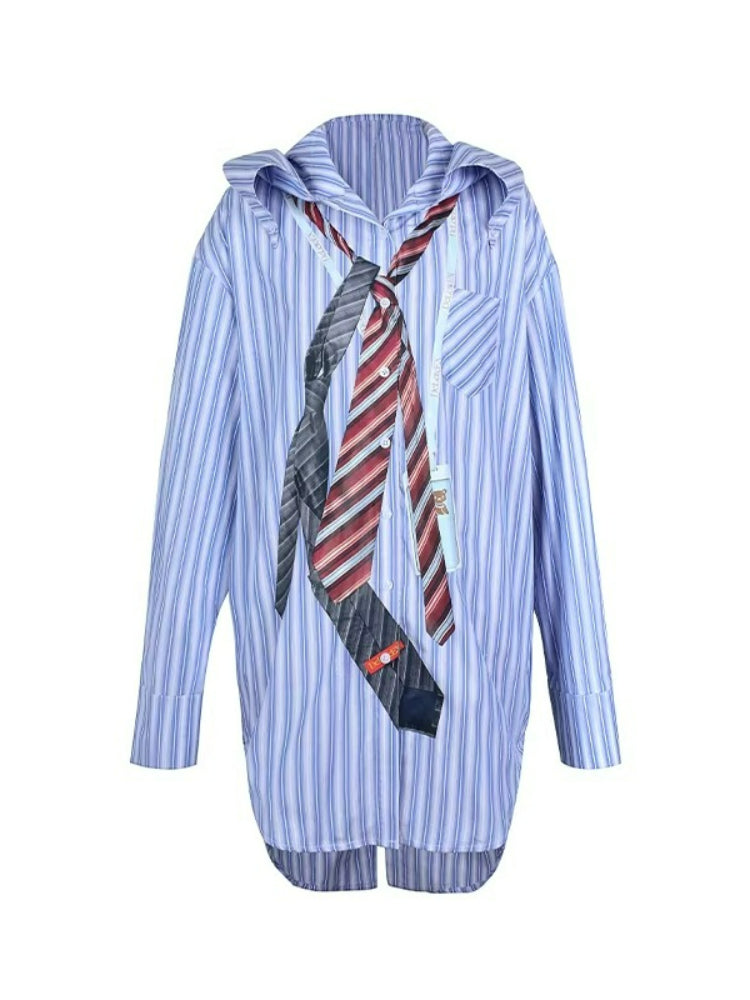 Tie Print Hooded Shirt