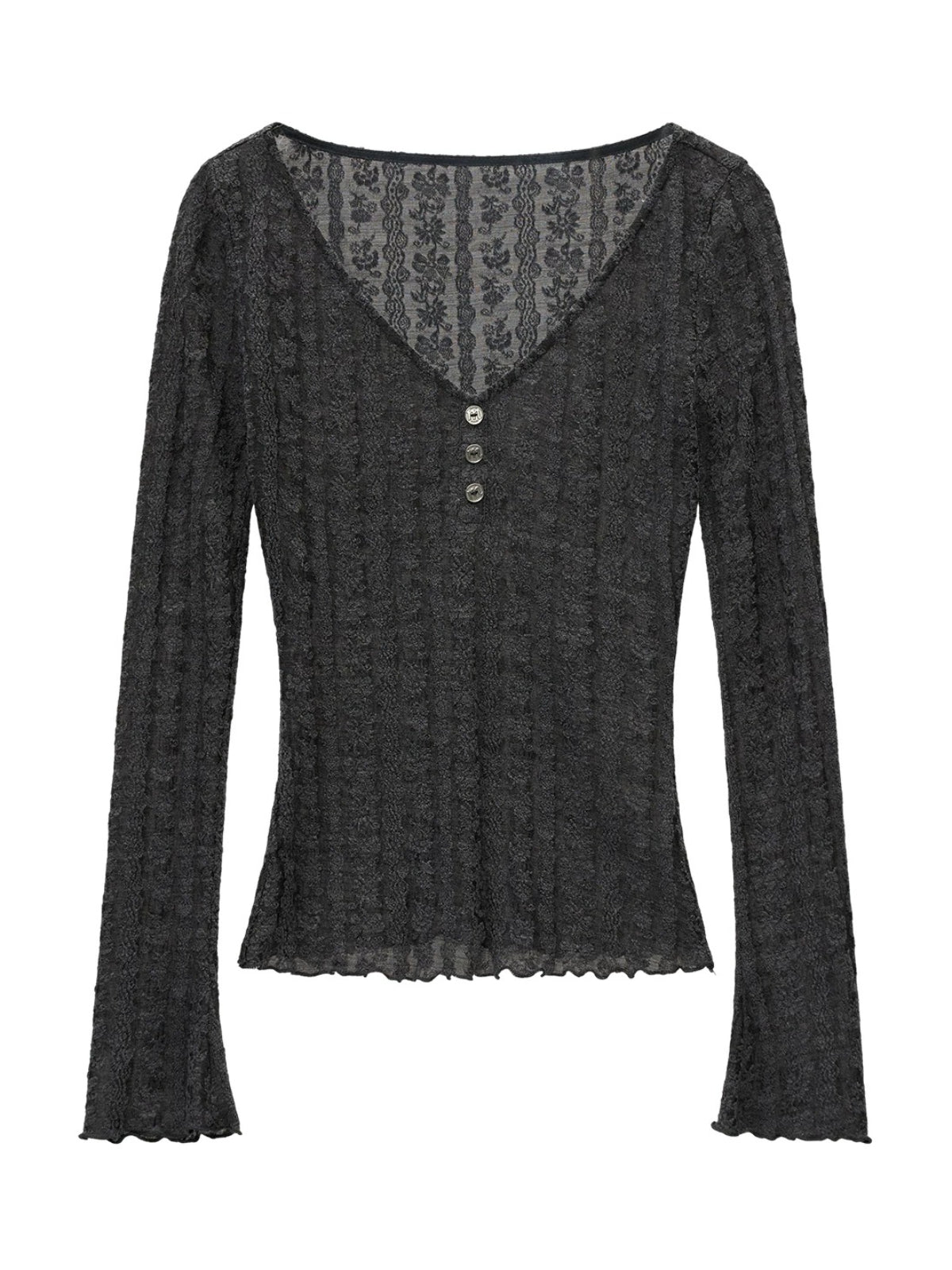 Wool Lace V-Neck Fitted Top
