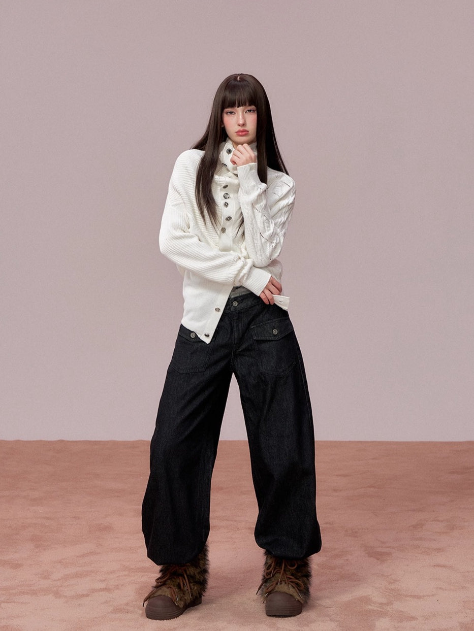 Colorblock Double Waistband Denim Pants