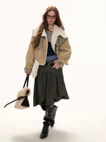 Plaid Faux-Fur Collar Casual Jacket