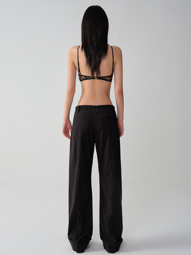 Black-Red Striped Cuffed Suit Wide-Leg Pants