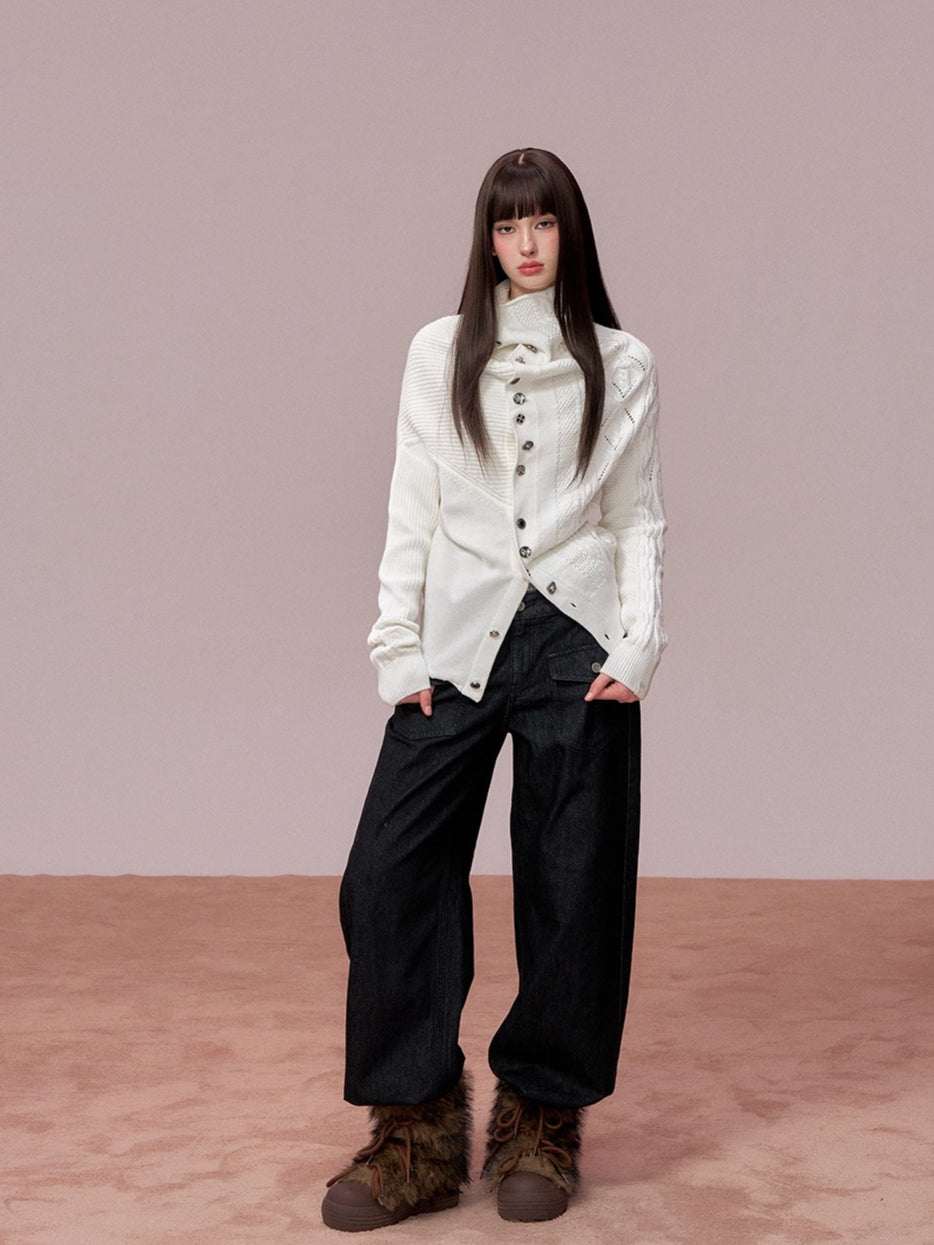 Colorblock Double Waistband Denim Pants