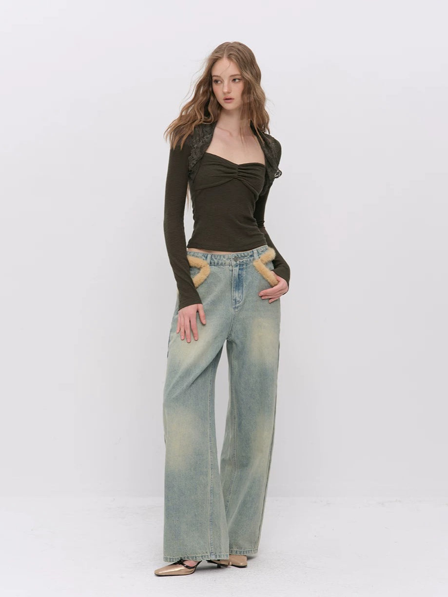 Lace Panel Square Neck Top