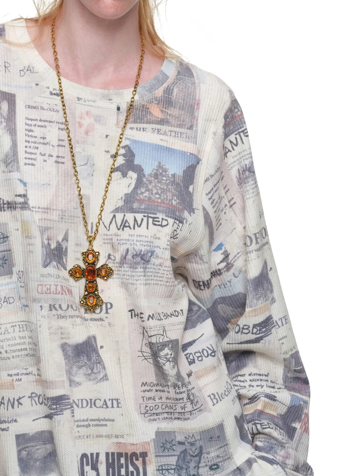 Cat Newspaper Ruffle Waffle Dress