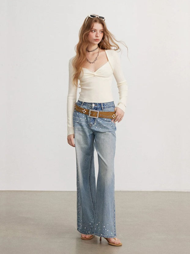 Crystal &amp; Pearl Embellished Jeans