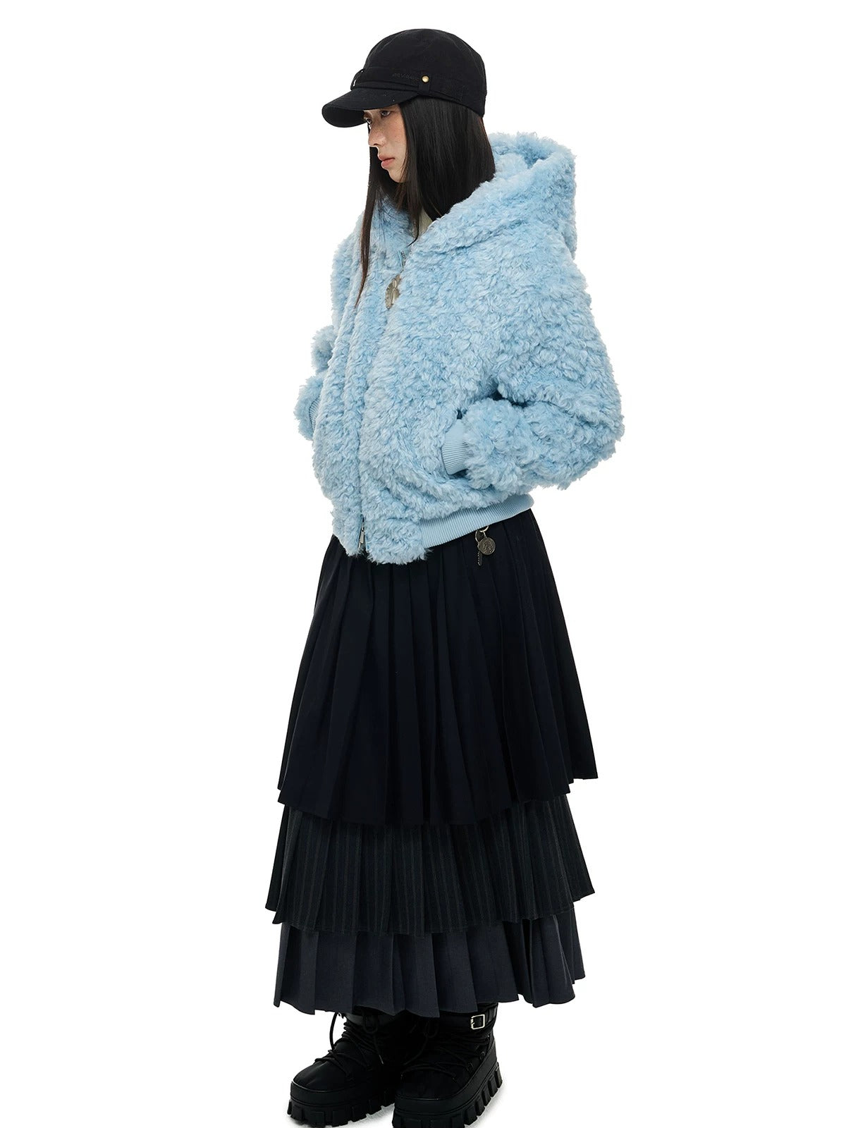Faux Wool Hooded Short Coat