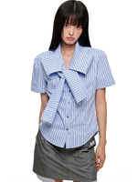 Crystal Bow Stripe Slim Shirt