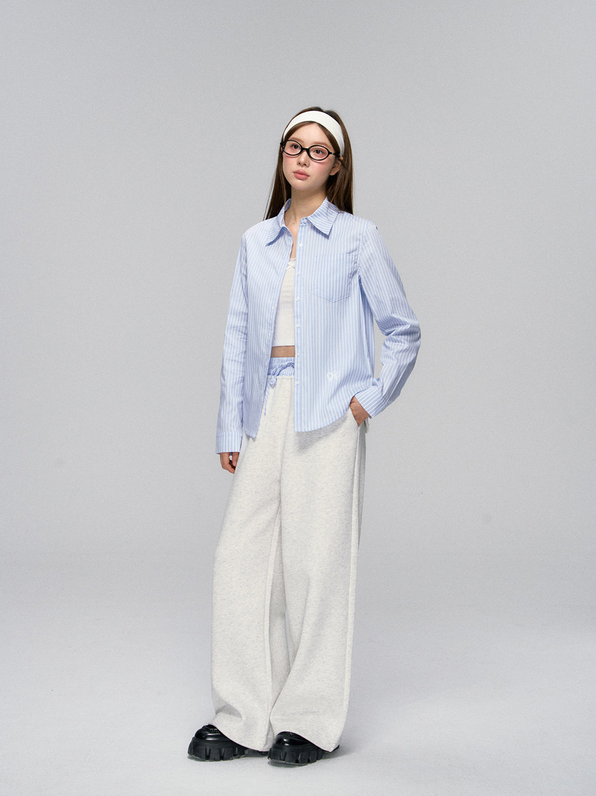 Striped Contrast Waist Wide-Leg Pants