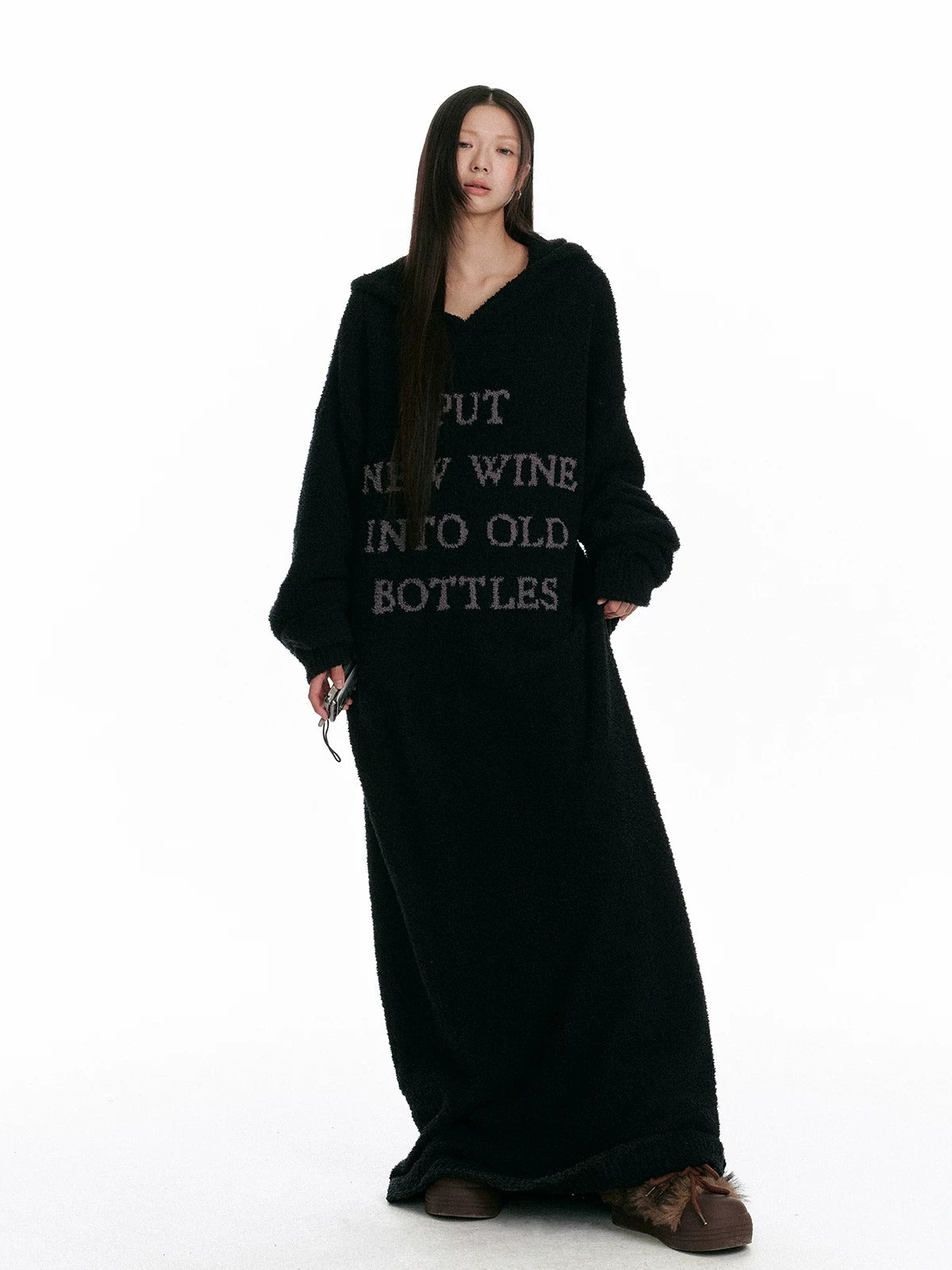 Korean Hooded Velvet Knit Dress