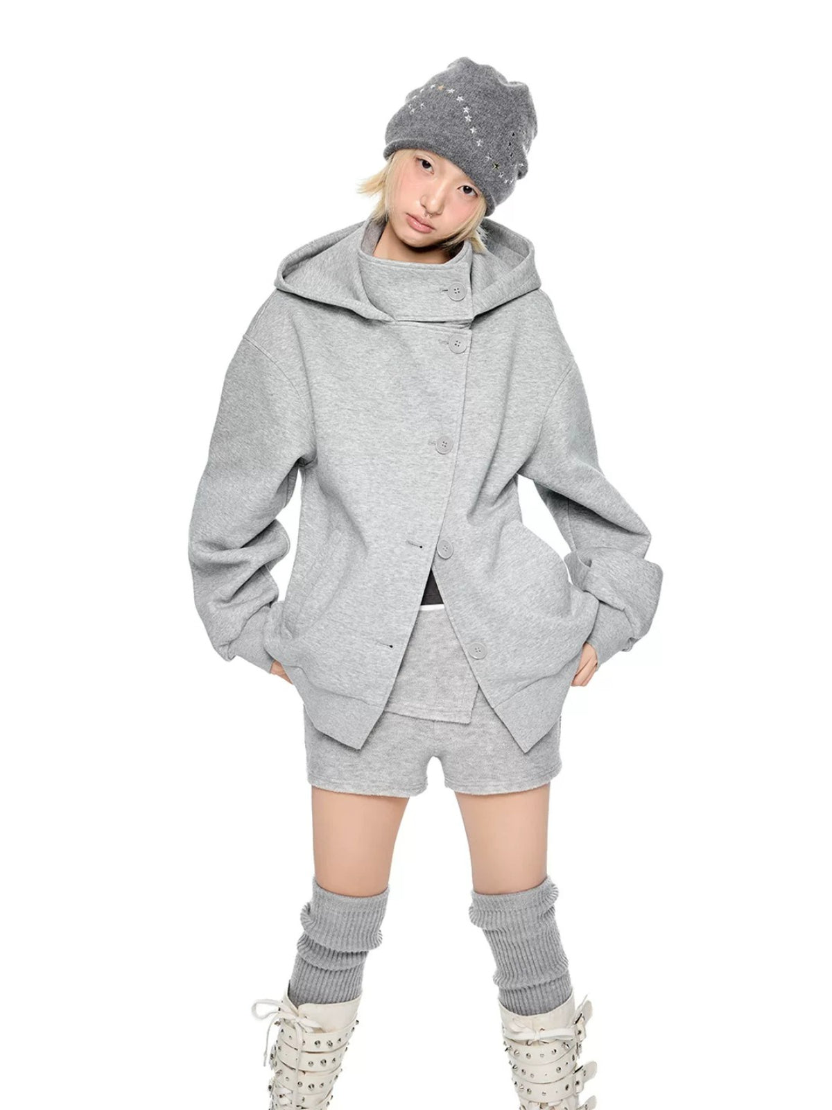 Academy Button Cropped Hoodie