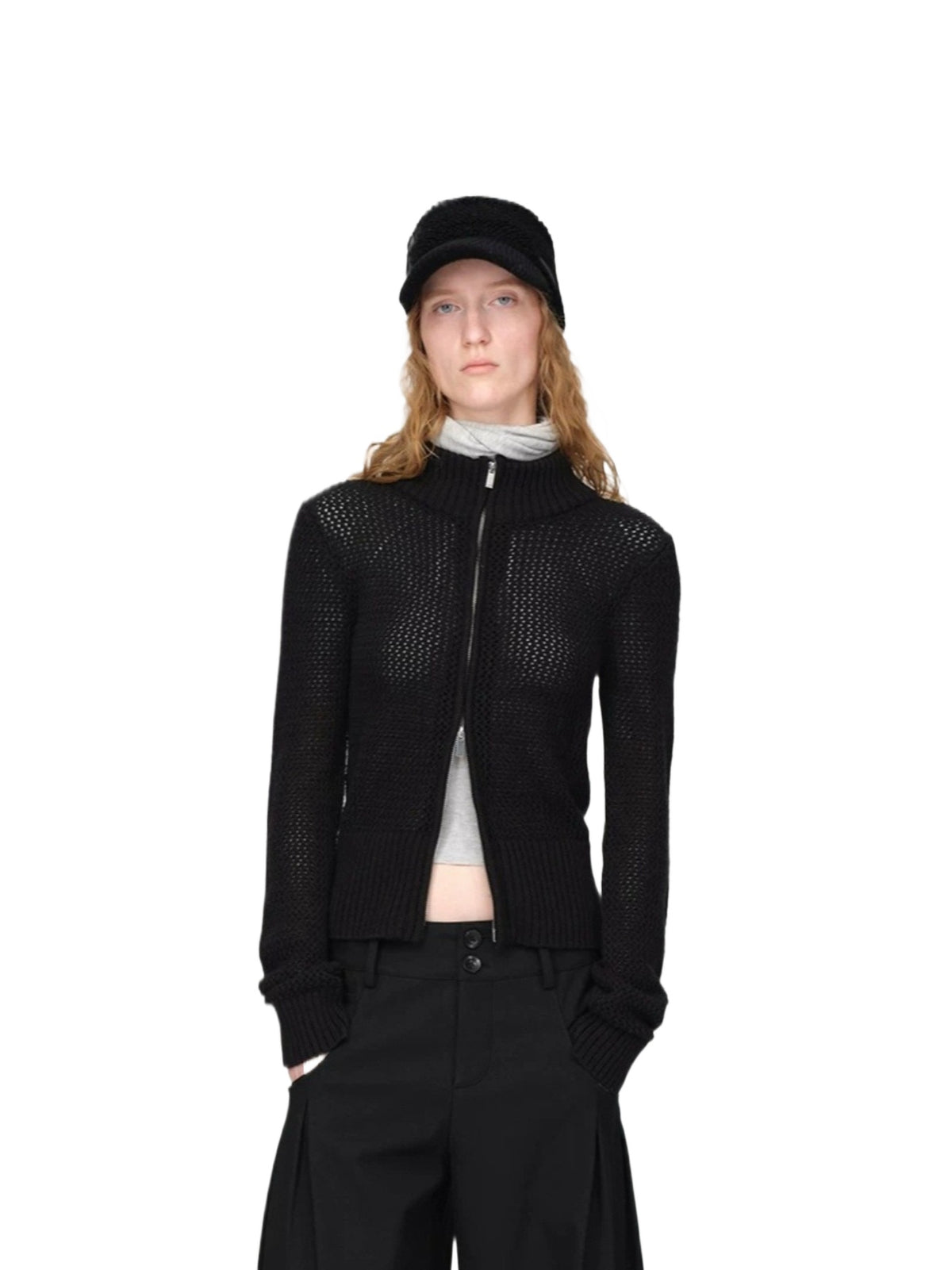 Black Cropped Knit Cardigan