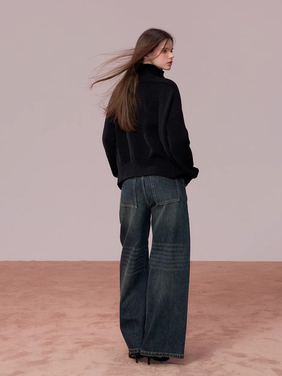 Convertible High Collar Knit Cardigan