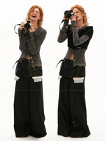 Soft Ruffle Trim V-Neck Cropped Knit Top
