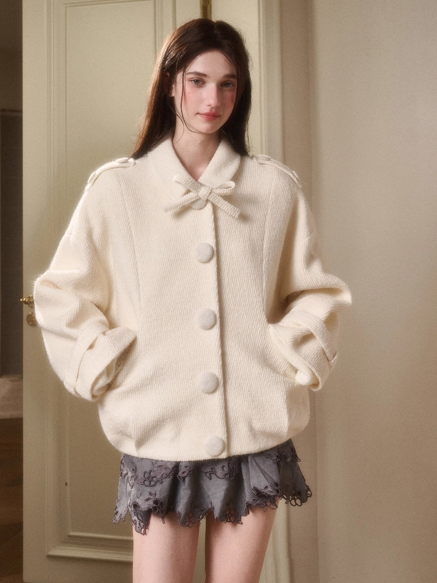 Fluffy Snow Wool Twill Cut Jacket