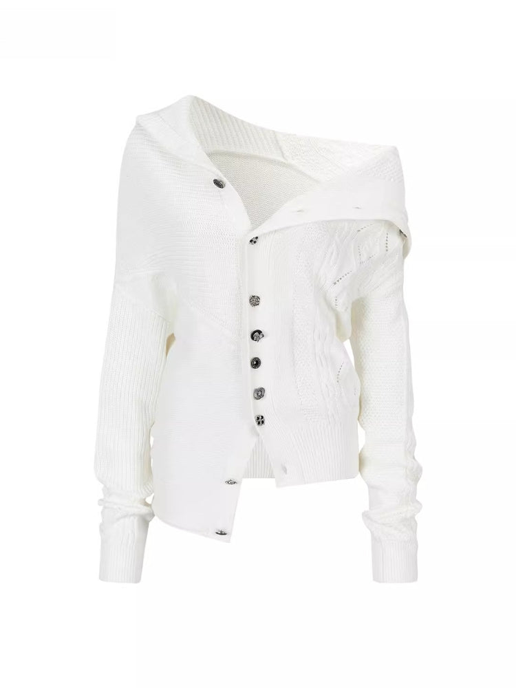 Convertible High Collar Knit Cardigan