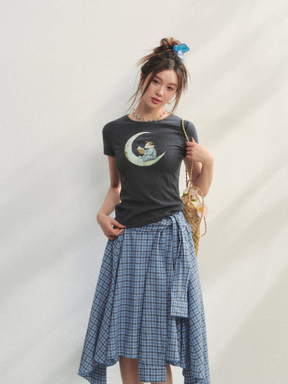 Grey Printed Slim-Fit Knit T-Shirt