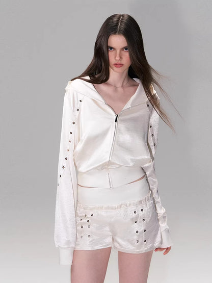 Satin Hoodie Shorts Set