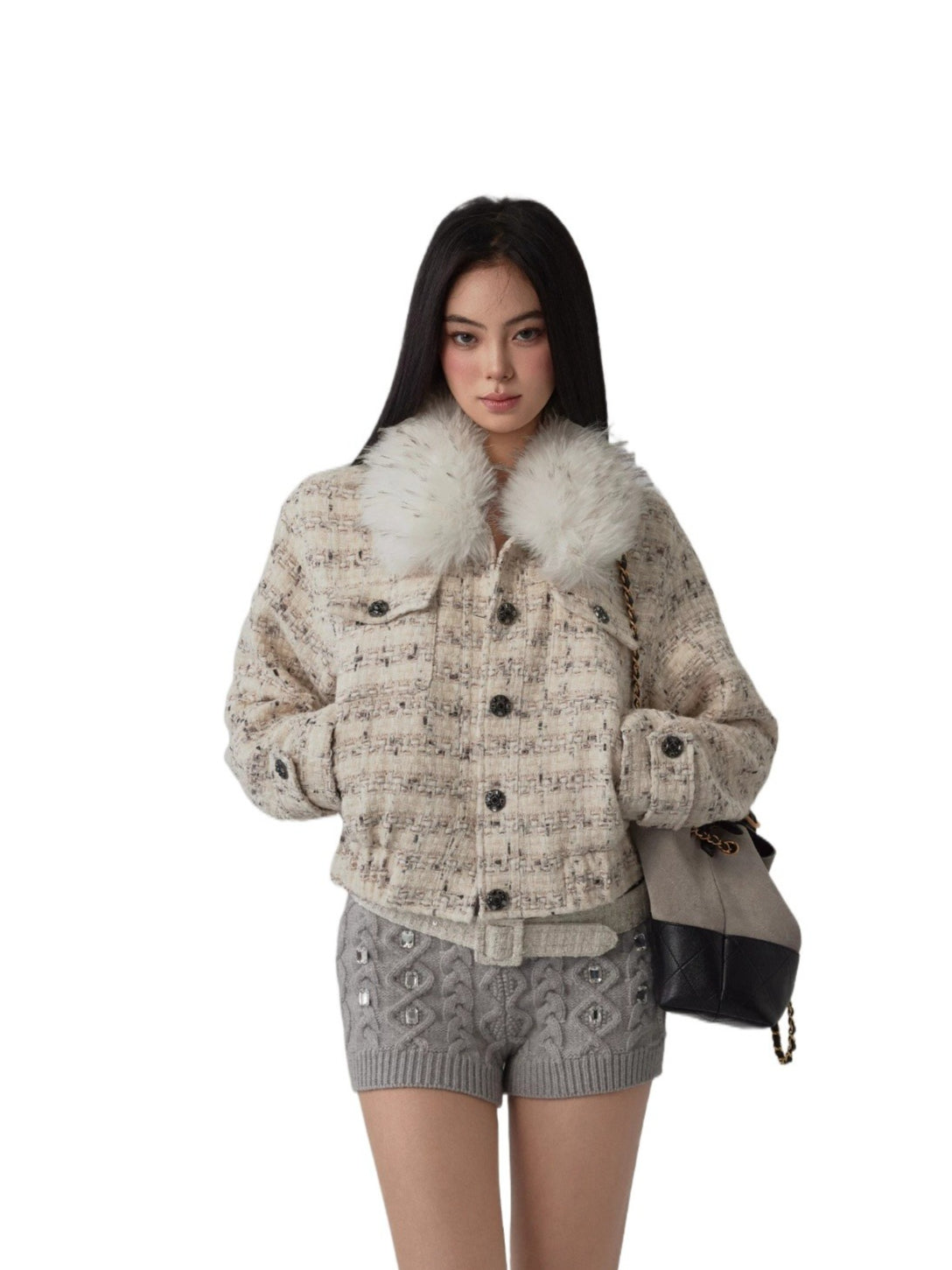 Tweed Fur Collar Jacket