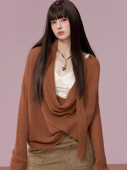 Shiny Design Cowl Neck Wool Knit Sweater