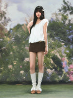 White Puff Sleeve U-neck Top